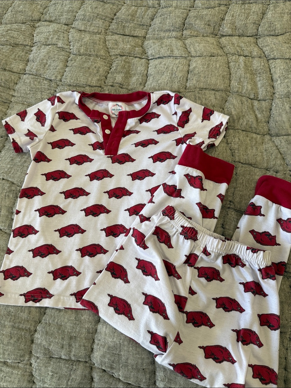 Kids Red & White Short Sleeve Pajama Set with Allover Razorback Print